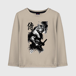 Лонгслив хлопковый детский Tiger samurai - hieroglyph - art, цвет: миндальный