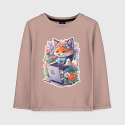 Лонгслив хлопковый детский Лиса геймер за компьютером, цвет: пыльно-розовый
