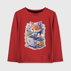 Лонгслив хлопковый детский Лиса геймер за компьютером, цвет: красный