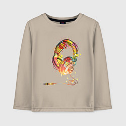 Лонгслив хлопковый детский Наушники проводные, цвет: миндальный