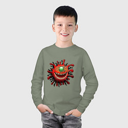 Лонгслив хлопковый детский Веселый вирус красный, цвет: авокадо — фото 2