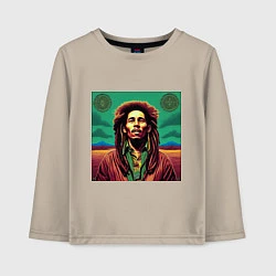 Лонгслив хлопковый детский Digital Art Bob Marley in the field, цвет: миндальный