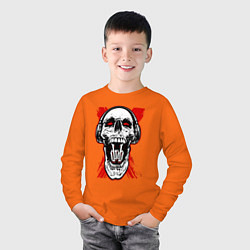 Лонгслив хлопковый детский DnB skull, цвет: оранжевый — фото 2