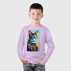Лонгслив хлопковый детский Модный котик - нейросеть, цвет: лаванда — фото 2