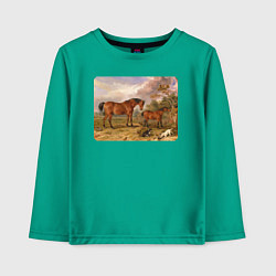 Лонгслив хлопковый детский Две лошади и две собаки, цвет: зеленый
