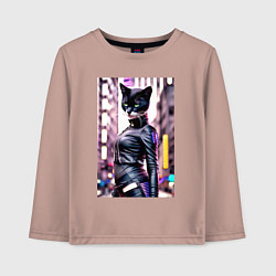 Лонгслив хлопковый детский Cool black cat - neural network - fashionista, цвет: пыльно-розовый