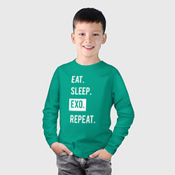 Лонгслив хлопковый детский Eat Sleep EXO Repeat, цвет: зеленый — фото 2