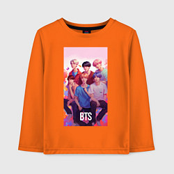 Лонгслив хлопковый детский BTS art anime style, цвет: оранжевый