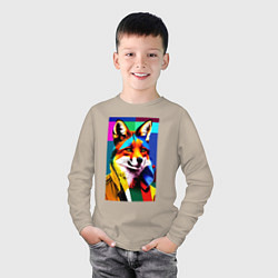 Лонгслив хлопковый детский Лиса в стиле поп-арт, цвет: миндальный — фото 2