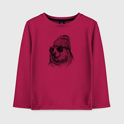 Лонгслив хлопковый детский Медведь в шапке, цвет: маджента