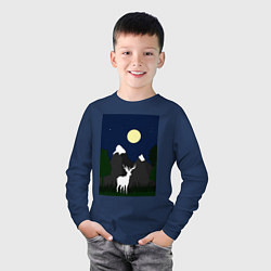 Лонгслив хлопковый детский Олень под луной, цвет: тёмно-синий — фото 2