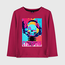 Лонгслив хлопковый детский Cool skull - cyberpunk - pop art, цвет: маджента