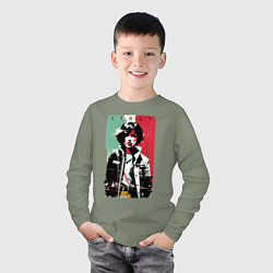 Лонгслив хлопковый детский Девчонка на фоне флага - Италия - поп-арт, цвет: авокадо — фото 2