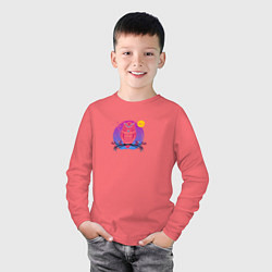 Лонгслив хлопковый детский Сова на ветке, цвет: коралловый — фото 2