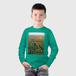 Лонгслив хлопковый детский Футбольное поле с высоты, цвет: зеленый — фото 2