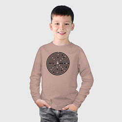 Лонгслив хлопковый детский Круглый чёрный лабиринт, цвет: пыльно-розовый — фото 2