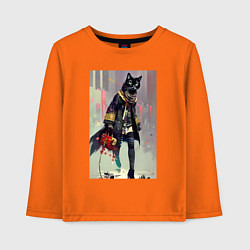 Лонгслив хлопковый детский Чёрная кисуля - городская модница - живопись, цвет: оранжевый