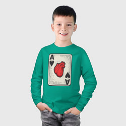 Лонгслив хлопковый детский Туз сердца, цвет: зеленый — фото 2