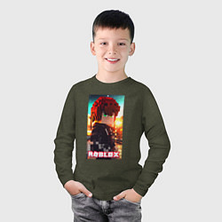 Лонгслив хлопковый детский Roblox man, цвет: меланж-хаки — фото 2