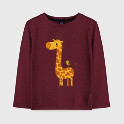 Лонгслив хлопковый детский Жираф и птичка, цвет: меланж-бордовый