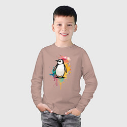 Лонгслив хлопковый детский Красочный пингвин, цвет: пыльно-розовый — фото 2