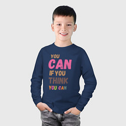 Лонгслив хлопковый детский You can if you think you can, цвет: тёмно-синий — фото 2