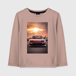 Лонгслив хлопковый детский Авто в багровом закате, цвет: пыльно-розовый
