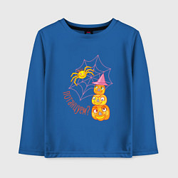 Лонгслив хлопковый детский Паук, тыквы и паутина: вечеринка на Хэллоуин, цвет: синий