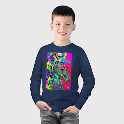 Лонгслив хлопковый детский Funny skeleton - pop art, цвет: тёмно-синий — фото 2