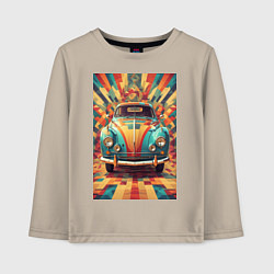 Лонгслив хлопковый детский Ретро машина в ярких цветах, цвет: миндальный