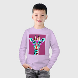 Лонгслив хлопковый детский Жирафа в розовых очках, цвет: лаванда — фото 2