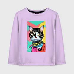 Лонгслив хлопковый детский Pop art cat - neural network, цвет: лаванда