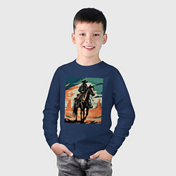 Лонгслив хлопковый детский Ковбой на лошади, цвет: тёмно-синий — фото 2