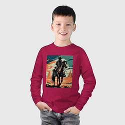 Лонгслив хлопковый детский Ковбой на лошади, цвет: маджента — фото 2