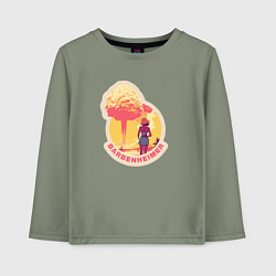 Лонгслив хлопковый детский Барби смотрит на гриб - Барбигеймер, цвет: авокадо