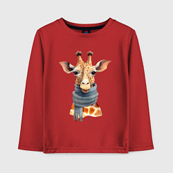 Лонгслив хлопковый детский Жираф в шарфе Осень, цвет: красный