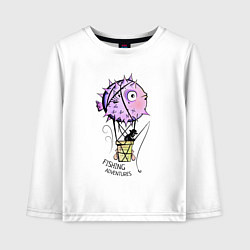 Детский лонгслив Воздушный шар из рыбы фугу и рыбак с удочкой