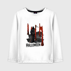 Лонгслив хлопковый детский Хэллоуин тусовка на кладбище, цвет: белый