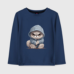Лонгслив хлопковый детский Злой кот в капюшоне, цвет: тёмно-синий