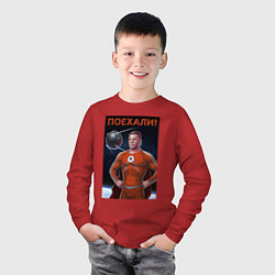 Лонгслив хлопковый детский Гагарин - космомэн, цвет: красный — фото 2