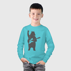 Лонгслив хлопковый детский Мишка рокер, цвет: бирюзовый — фото 2