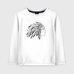 Лонгслив хлопковый детский Профиль индеец с перьями рисунок, цвет: белый