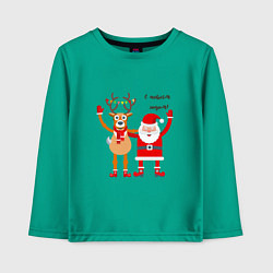 Лонгслив хлопковый детский Дед Мороз и новогодний олень, цвет: зеленый