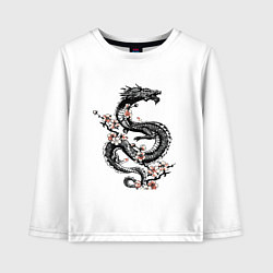 Лонгслив хлопковый детский Дракон с цветущей сакурой, цвет: белый