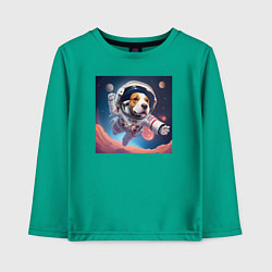 Лонгслив хлопковый детский Собака в космосе, цвет: зеленый