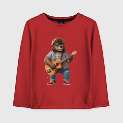 Лонгслив хлопковый детский Брутальный медведь с гитарой, цвет: красный