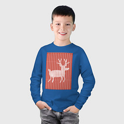 Лонгслив хлопковый детский Новогодний олень орнамент вязанный свитер, цвет: синий — фото 2