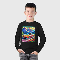 Лонгслив хлопковый детский Авто на фоне гор, цвет: черный — фото 2
