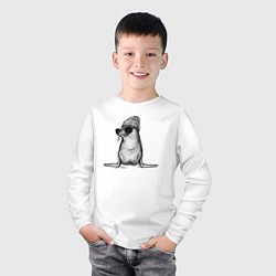 Лонгслив хлопковый детский Морской котик модный, цвет: белый — фото 2