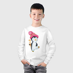 Лонгслив хлопковый детский Пингвин с трубой, цвет: белый — фото 2